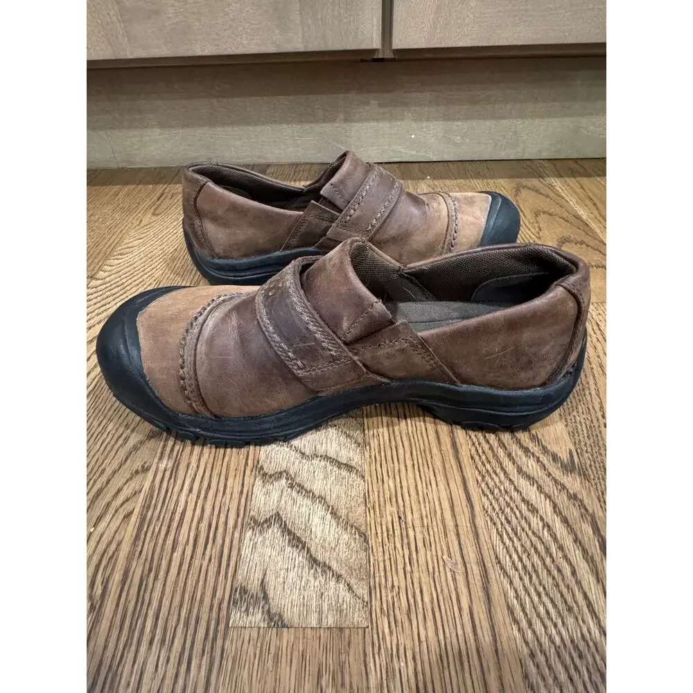 KEEN Kaci Brown Full Grain Leather Slip On Shoes Women Sz 8.5 Comfort Clogs